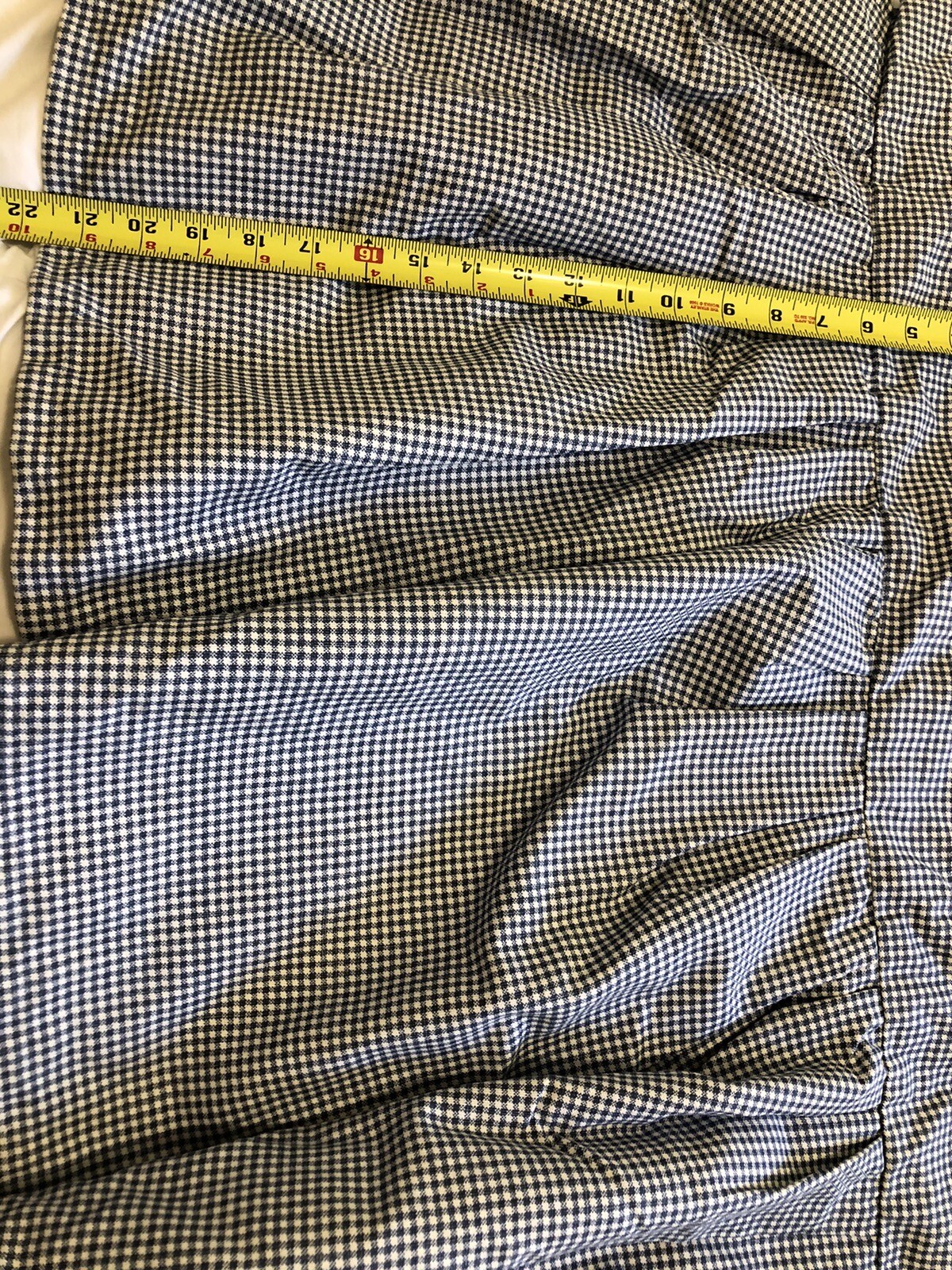 Waverly Material Blue Gingham Dust Ruffle Bed skirt 21” Drop Homemade