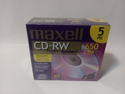 Maxell CD-RW High Speed 5 Pack Plus 4 More 650MB 74 Min Individual Cases Lot