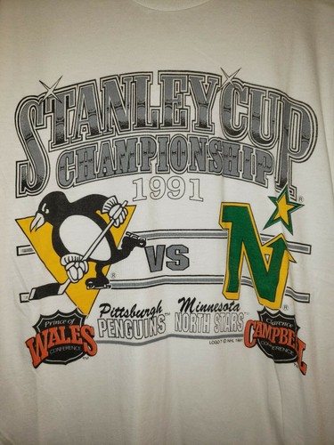1991 Logotipo 7 Pingüinos vs Estrellas del Norte NHL Stanley Cup Camiseta XL Blanca - Imagen 2 de 4