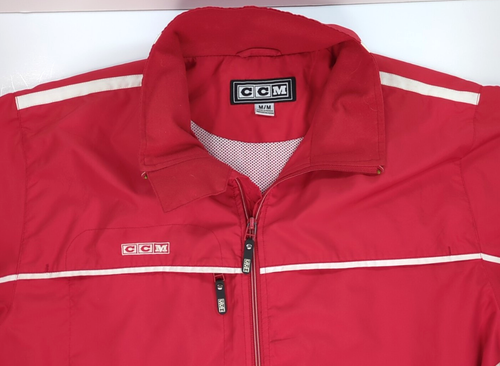 CCM Warmup Zip Up Jacket Sz M Red White Stripe Hockey Track Lacrosse *Baggy Fit - 第 1/12 張圖片