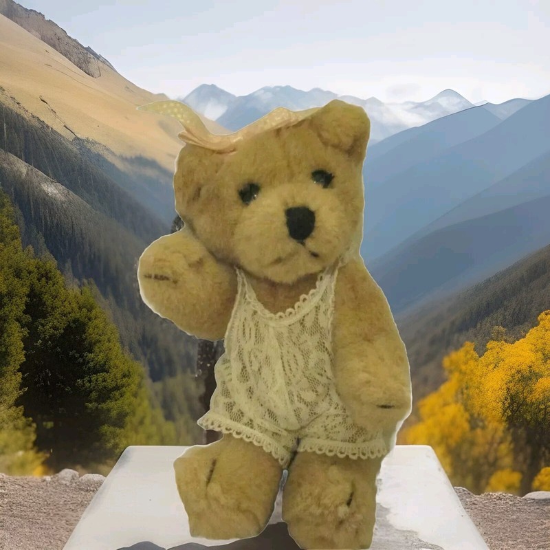Vintage Applause  Walt Disney Co  Brown Plush Bear TEDDIE wearing Lace Teddy