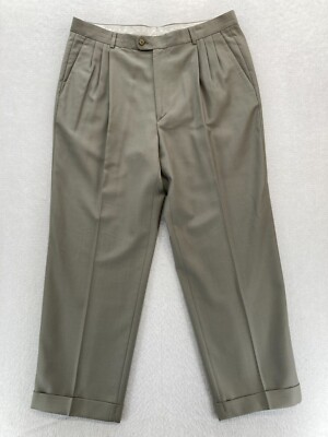 Zanella Alter Dress Pants 35x30 Brown Wool Pleated Straight Leg Mid Rise Cuffed