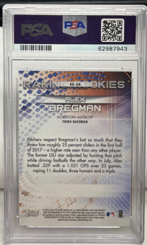 Alex Bregman 2017 Bowman's Best Raking Rookie Gold Refractor RC /50 - PSA 9 MINT - Picture 2 of 2