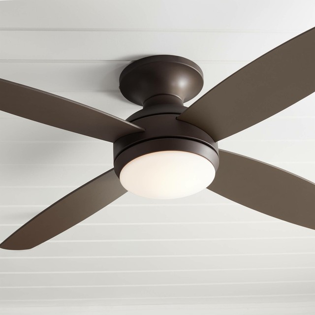 52 Modern Hugger Ceiling Fan With Light Led Flush Mount Bronze
