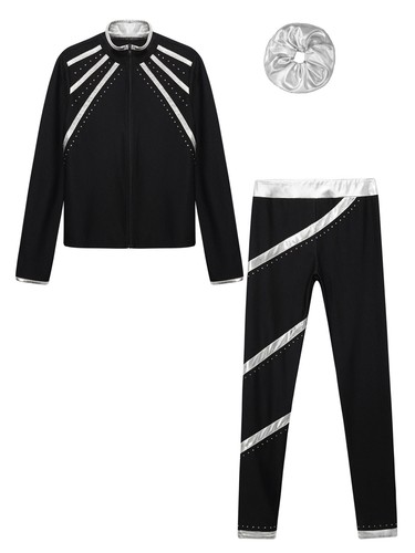 Kids Girls Jacket 2 PCS Activewear Metallic Sweatshirt Shiny Uniform Gymnastics - Picture 42 of 57