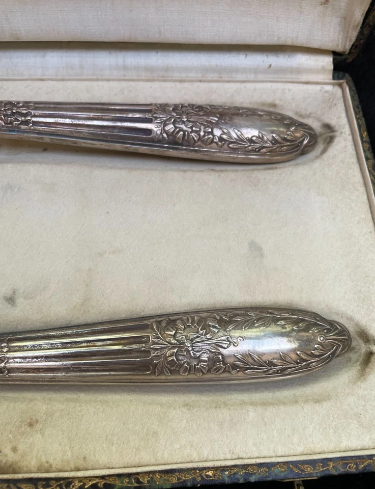 Antique French Silver Carving Set (Fork, Knife & Gigot Holder) Original Box - Image 3 of 4