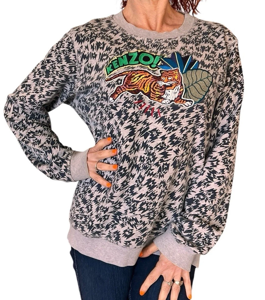 SUDADERA KENZO TEEN KIDS 16 MUJER S PARCHE TIGRE GRIS ANIMAL PRINT JERSEY Foto 3 de 4
