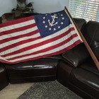 Vtg Us Boat Nautical Yacht Ensign Flag 64” Wooden Teak Pole