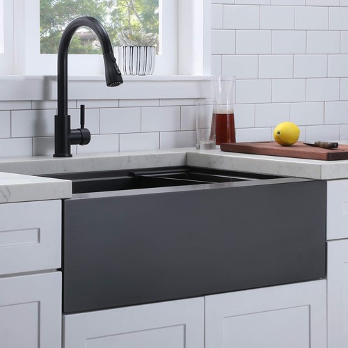 33 Inch Black Farmhouse Workstation Kitchen Sink, Large Single Bowl Stainless... - Picture 8 of 8
