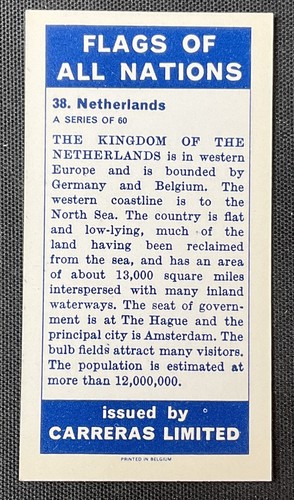 1960 Carreras Flags of All Nations Tabak #38 Niederlande NM-MT oder besser! - Bild 2 von 2