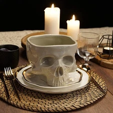 Food Safe Skull Bowl for Eating, Ceramic Skull Shaped Bowl for Cereal Pasta &...