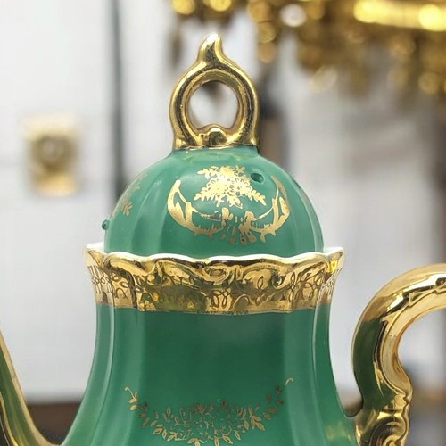 Arnart 5th Ave Hand Painted Tea Set Service Teapot Creamer Sugar Bowl Green Gold - Picture 7 of 7