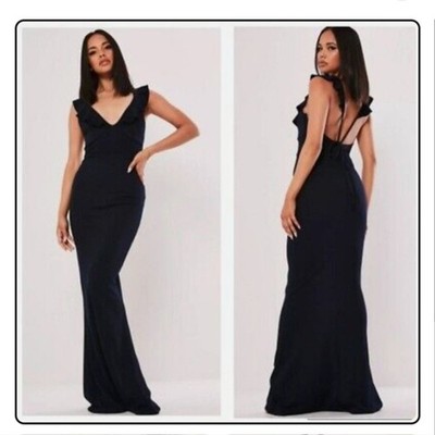 Missguided Gorgeous Navy Ruffle Mermaid Gown size 6 Prom Formal Party AA |  eBay