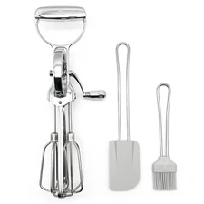 Rotary Egg Beater 12", Stainless Steel Baking Set with Silicone Spatula and B...