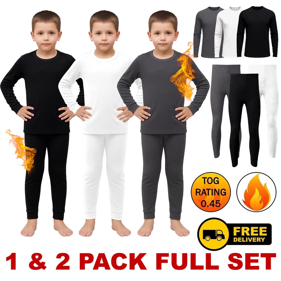 FASHION FATEEK Kids Thermal Long Johns Set Boys Girl Top Bottom Underwear Baselayer Long Sleeve