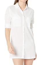 La Blanca Women's Cotton Camp Shirt Swimsuit Cover Up White Large