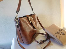 New Patricia Nash European Map Print Leather Bucket Crossbody Shoulder Bag Rust