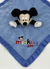 Disney Baby Blue Mickey Mouse Lovey Security Blanket Plush Rattle Satin
