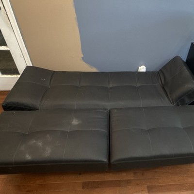 Black Faux Leather Convertible Tufted Futon Sofa Bed, 66x40x36 in, Used