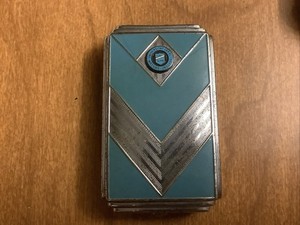 Vintage Art Deco Silver & Blue Enamel Compact With College Emblem