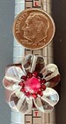 VTG Murano Glass Petals Garnet Cabochon Center Flower Leather Band Ring Sz 8 Adj — photo 4
