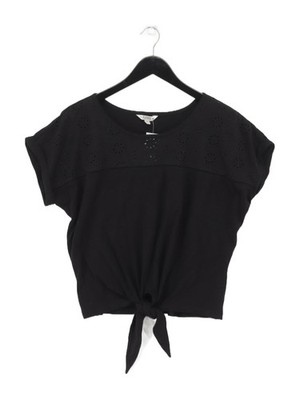 Fat Face Women's Top UK 10 Black 100% Cotton Short Sleeve Round Neck Basic