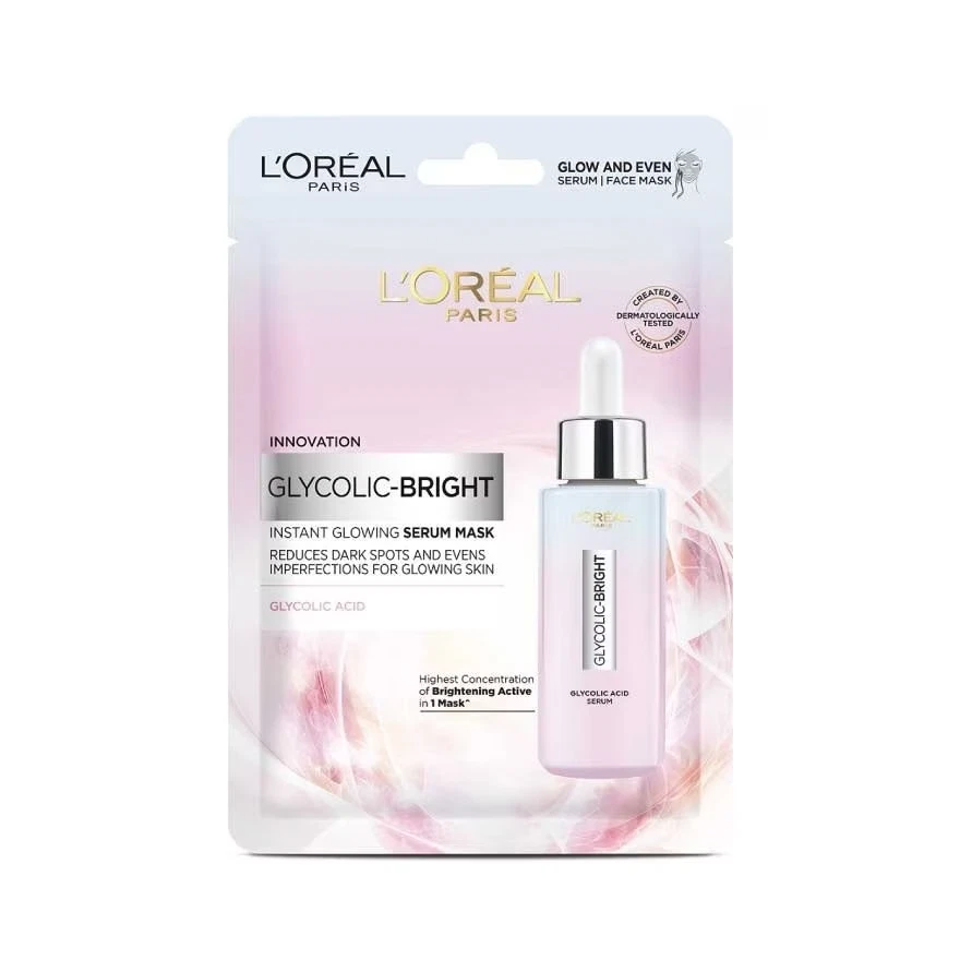 L'Oreal Paris Glycolic Bright Instant Glowing Serum Face Mask Sheet 22g 12x - Image 2 of 4