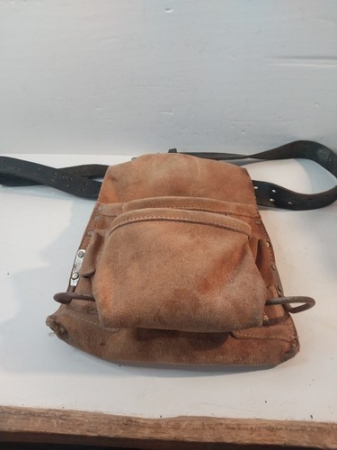 Suede Leather Tool Pouch/Belt Adjustable Brown Vintage - Picture 2 of 8