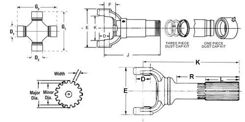 6-82-132320 Yoke Shaft 1710 Series 2.500 x 16 spline. 15.511" Centerline to end - Picture 2 of 2