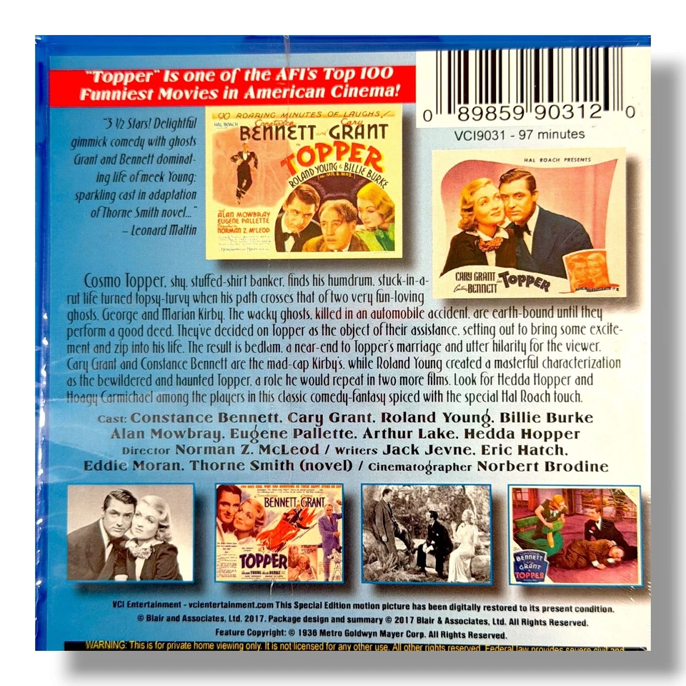 Topper Blu-ray, 1937, US Import, New + Sealed, Cary Grant, Freepost - Image 3 of 4