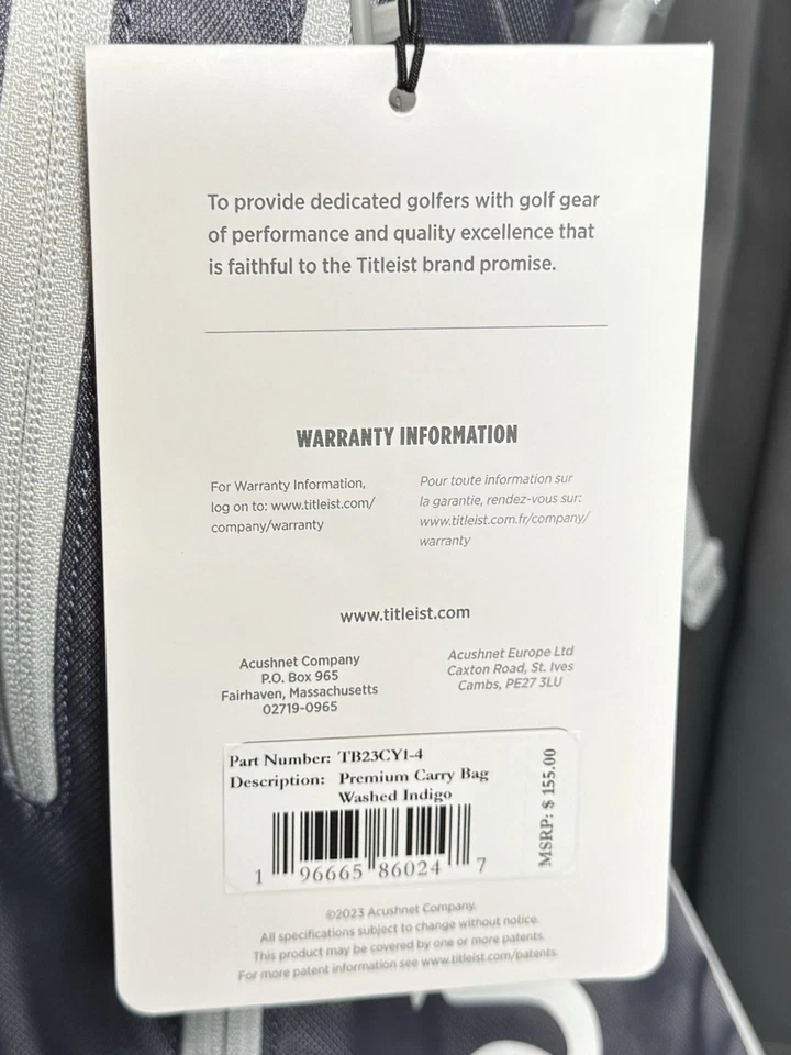 Bolsa de Transporte Titleist Premium Bolsa de Caddie Piernas Pequeñas Ligera Indigo - TOTALMENTE NUEVA Foto 3 de 4