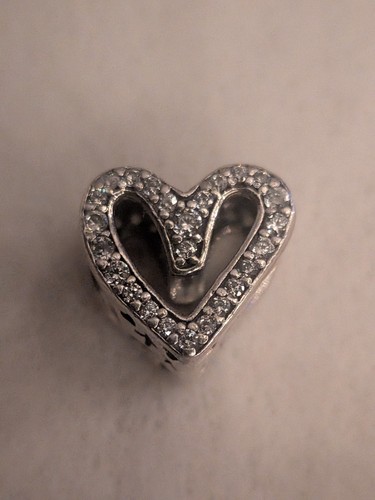 Authentic Pandora silver Heart Charm Sparkling Freehand Heart, Christian gift