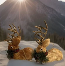 Lot Of 2 Reindeer Straw Christmas Ornament Holiday Winter Rustic Country Decor