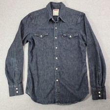 Levis Denim Shirt Mens Small Blue Western Snap Front Long Sleeve Pearl Snaps