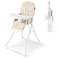 COSTWAY Foldable High Chair Easy Clean Compact Highchair with Tray-Beige