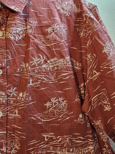 Old Navy Men's XXL Slim Fit Shirt Pale Red Hawaiian Camp Fishing Print - Picture 12 of 16