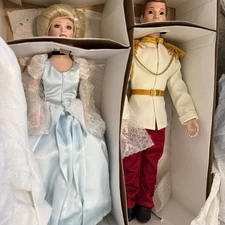 Disney Cinderella & Prince Charming Porcelain Doll Set LE 5000 1996 w/ Box COA