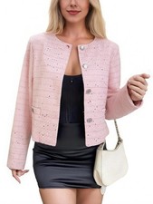 Womens Tweed Blazers Long Sleeve Open Front Lightweight Casual Jackets for Wo...