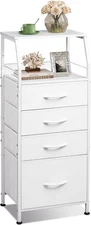 WLIVE Tall Nightstand with 4 Fabric Drawers & Open Shelf, White #R038