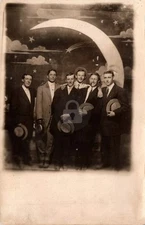 Paper Moon Portrait Men at Riverview Expo Chicago RPPC Photo Postcard COPY