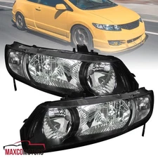 Black Headlights Fits 2006-2011 Honda Civic Coupe 2Dr Headlamps Left+Right Pair