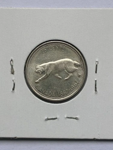 1967 Canada Silver Quarter 25 Cents Bobcat Centennial .800 Fine Coin XF