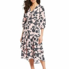 NWT Eliza J Womens Size 12 Pink Navy Floral Faux Wrap Long Sleeve Midi Dress NEW