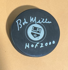 Bob Miller HOF 2000 Signed LA Kings Logo Puck...