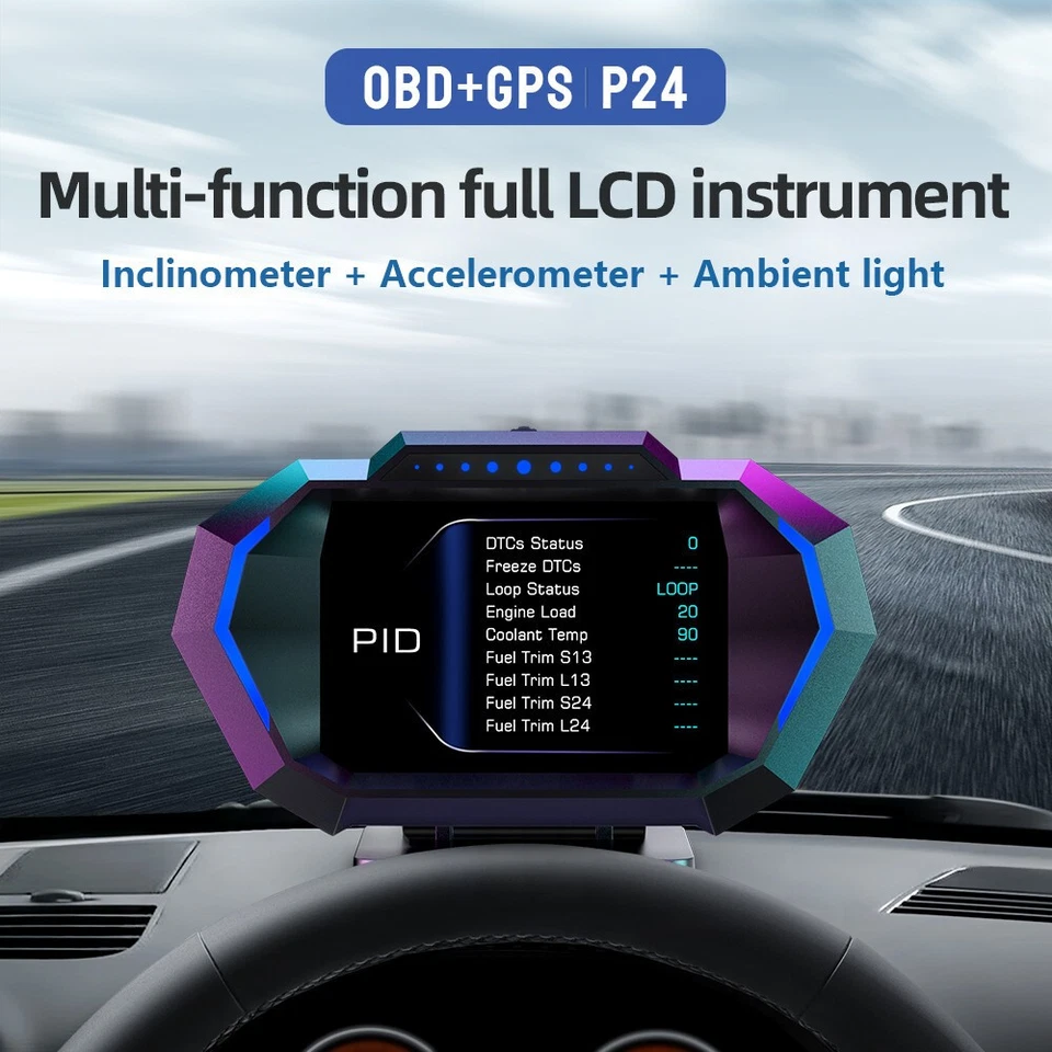 HUD OBD2 GPS Head Up Display Car Digital Speedometer RPM Alarm Water Oil Temp - Image 3 of 4