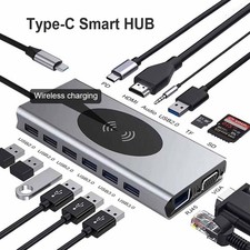 15 in 1 Type C Hub to USB HDMI VGA PD TF RJ45 Wireless Charger for MacBook Pro