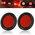 2PACK 4inch Red 24-LED Round Truck Trailer Tail Stop Turn Brake Light Waterproof