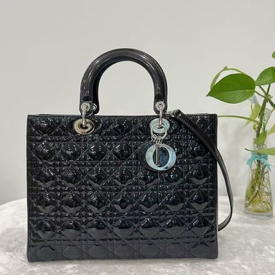 Dior Lady Dior Medium Cannage Quilted Patent Leather Top Handle Popular Style