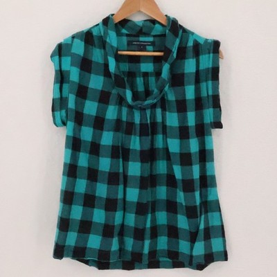 French Connection Buffalo Plaid Cowl Neck Top Womens Size 2 Green Black 2010s