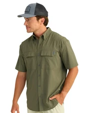 Huk Creekbed Short Sleeve Men's Button Down Shirt, Moss, Medium